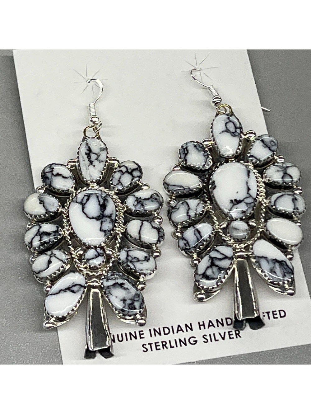 Navajo cluster white buffalo blossom style earrings sterling silver